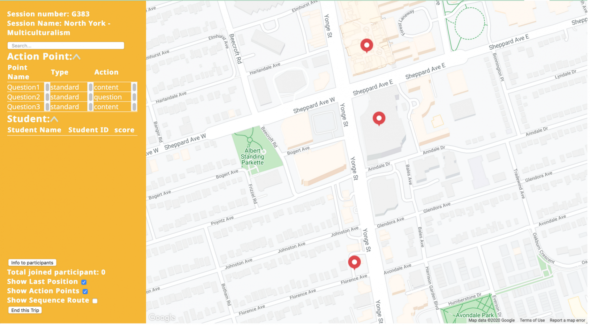 Example of location based checkpoints for questions/content