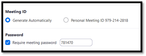 Setting a password to Zoom meetings