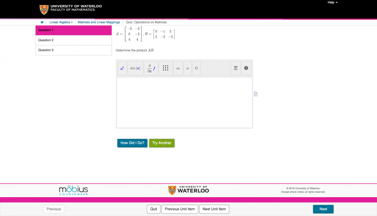 Student practice for matrix multiplication