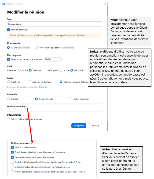 modifier la réunion