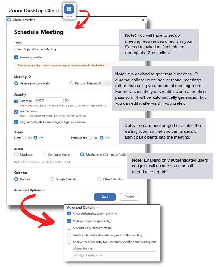 Screenshot of Zoom meeting settings