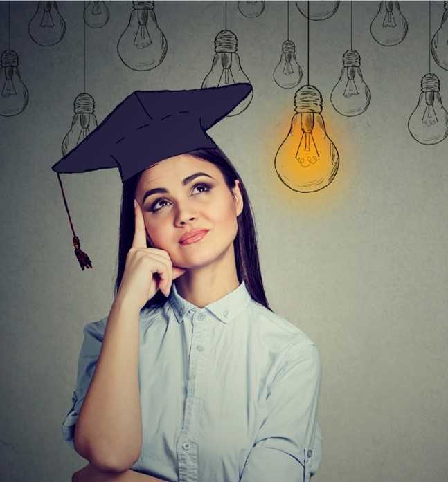 Person with graduation cap and lightbulb