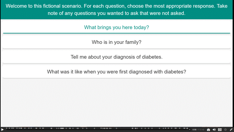 Opening question in one of the simulations.