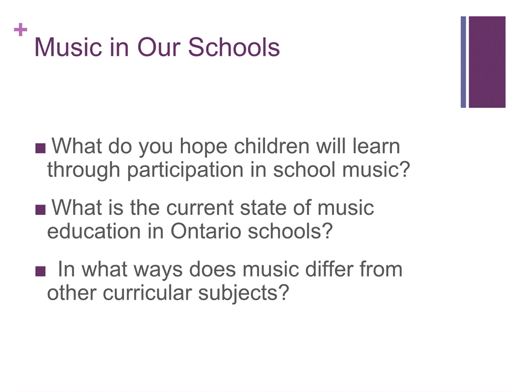 A slide used to facilitate discussion during an online synchronous session of “Teaching Methods: Vocal and Instrumental Music.”