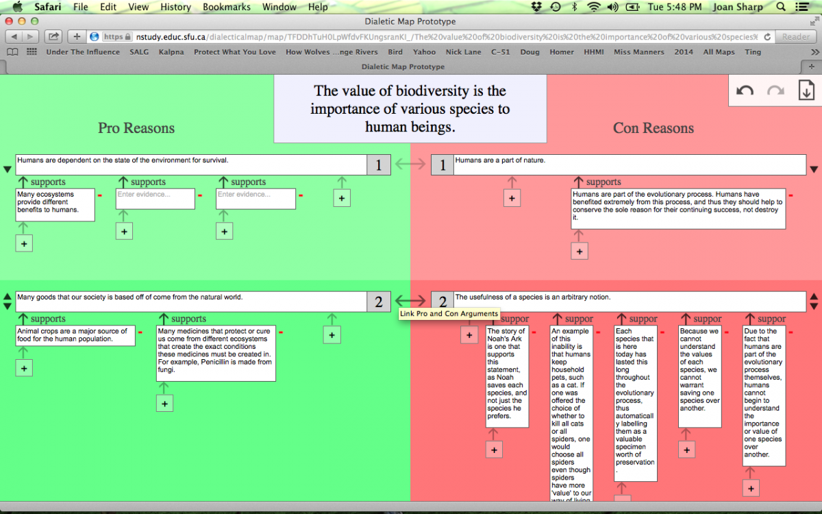 A screen shot from a first year student’s dialectical map.