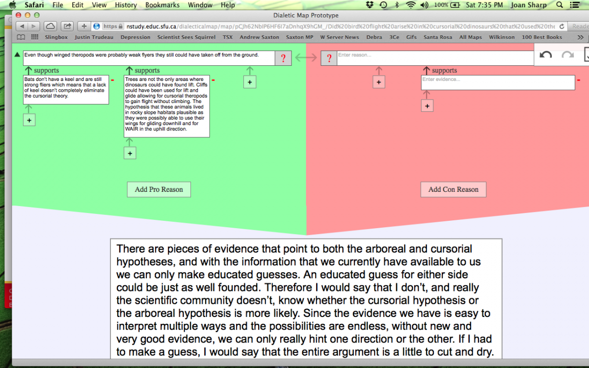 Screen shots from a third year student’s dialectical map