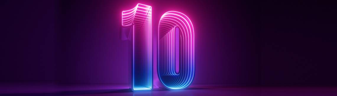 The number 10 in neon lights