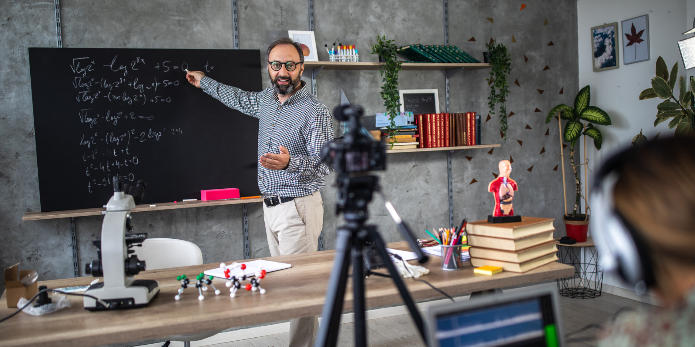 A teacher recording a lecture