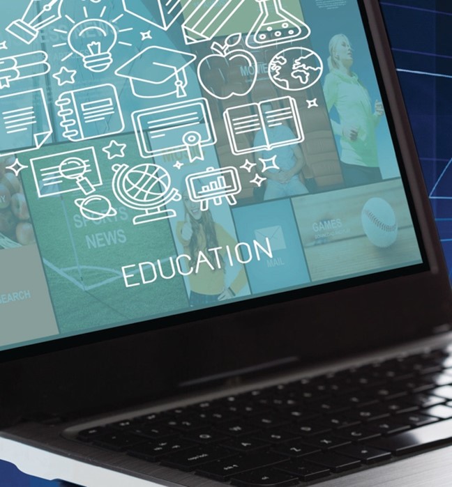 A laptop with digital icons