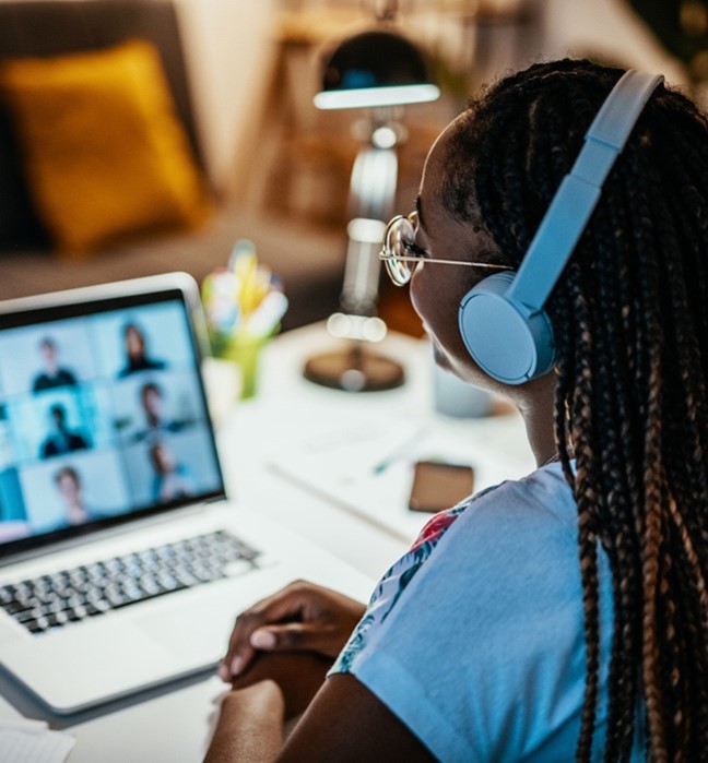 A person in a virtual meeting