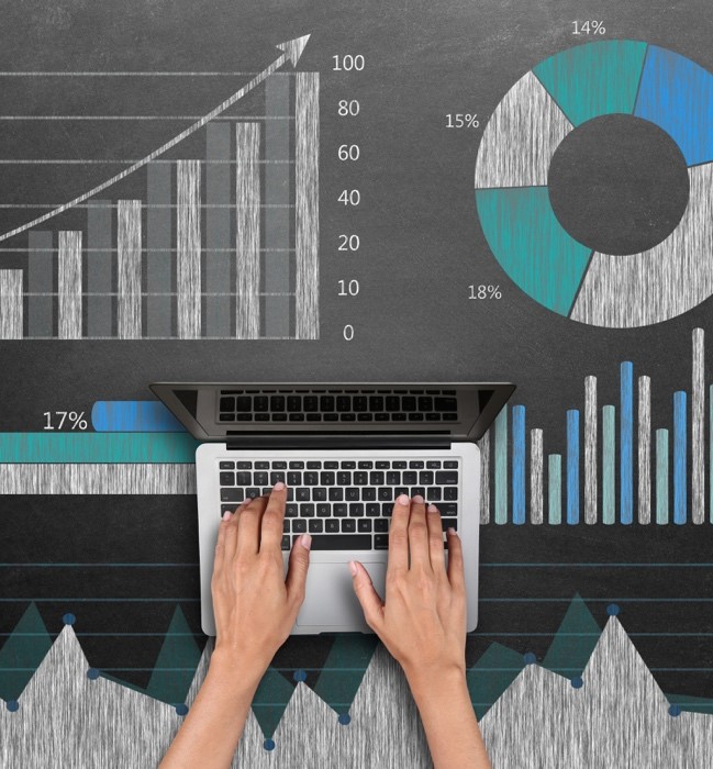 Stats and a laptop with graph 