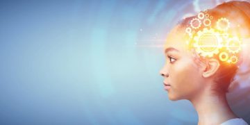 Human head with gears designed around it