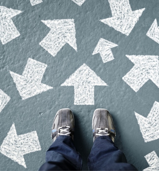 Feet and arrows in different directions