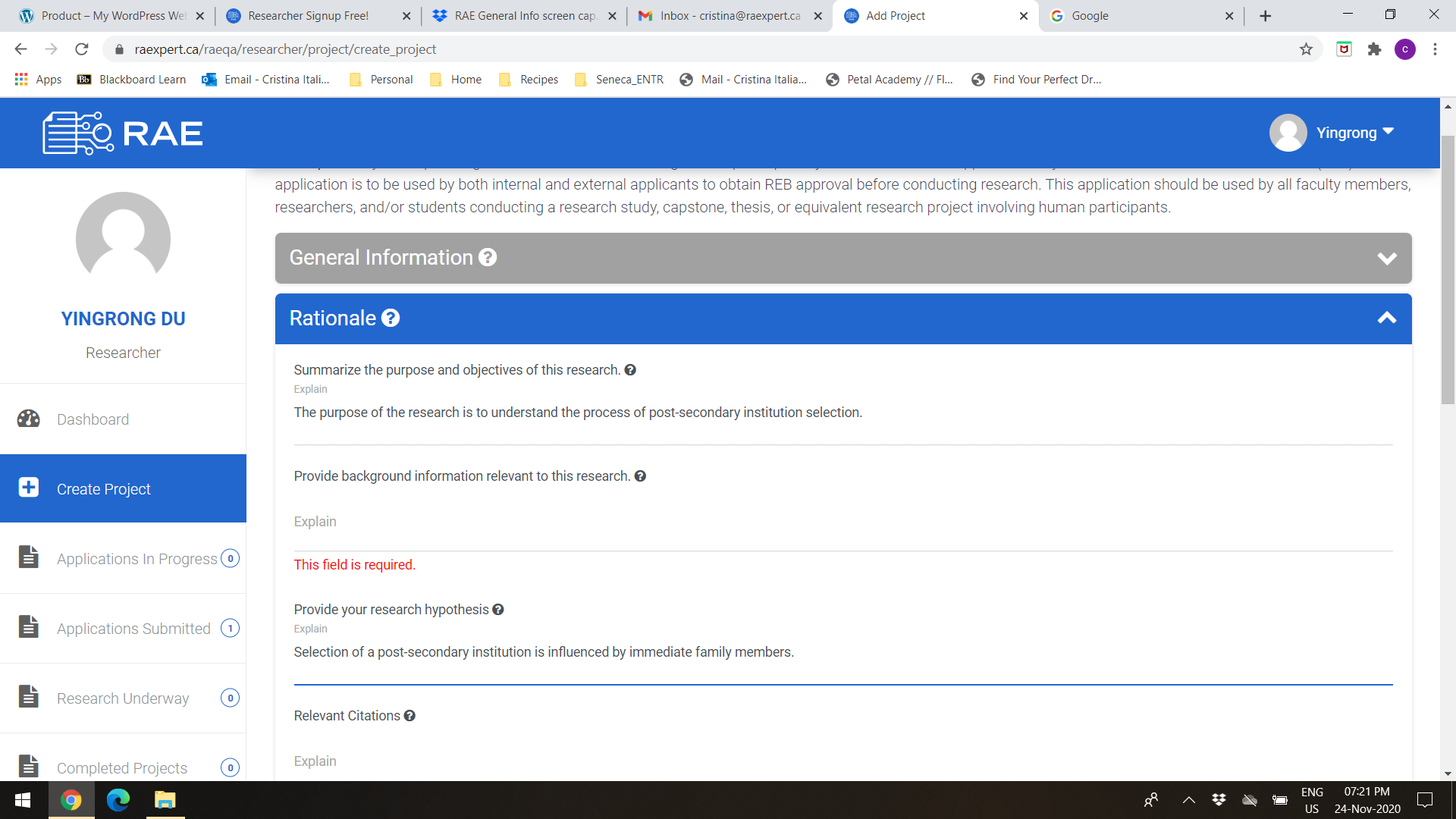 RAExpert researcher application example.