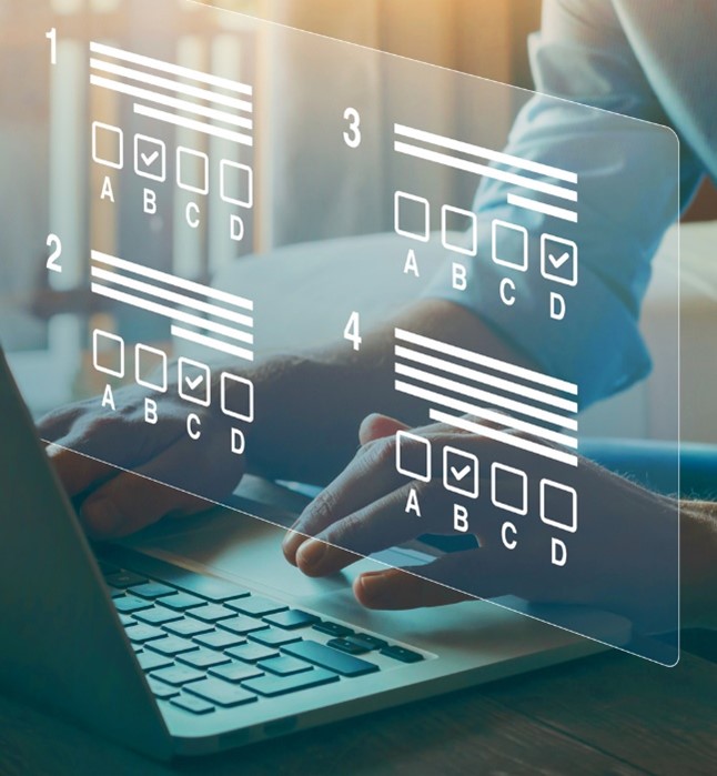 someone doing a survey with a laptop